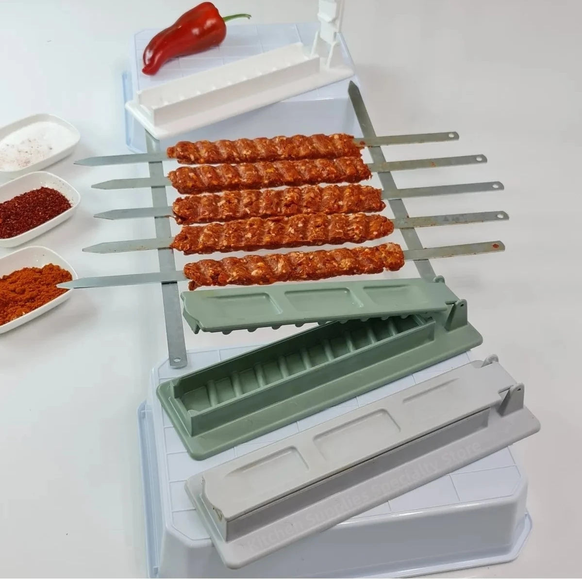 Máquina para hacer brochetas de carne de barbacoa, prensa de kebab de una sola fila, de plástico reutilizable, para hacer brochetas de barbacoa, herramienta para barbacoa 