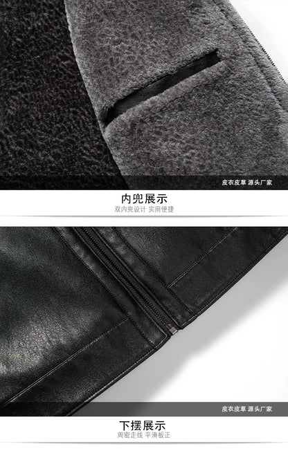 YN-2365 Autumn/Winter Men's Natural Leather Jacket Thickened Fur Integrated Business Casual Top Black Coffee Middle Aged Youth
