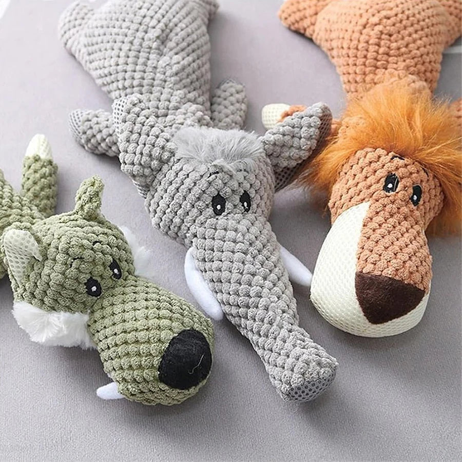 1/3 Pcs Large Dog Toy Bite-Resistant Sound Plush Toy Lion Wolf Elephant Cartoon Pet Toy Squeaky Dog Toy For Small & Medium Dogs