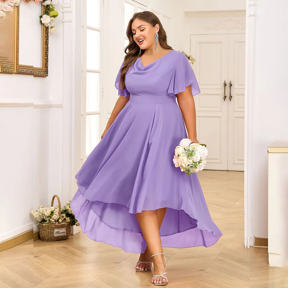Plus size feminino chiffon com decote em v balanço a linha midi vestido ladie manga borboleta festa cocktail noite vestido de baile