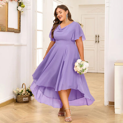 Plus size feminino chiffon com decote em v balanço a linha midi vestido ladie manga borboleta festa cocktail noite vestido de baile