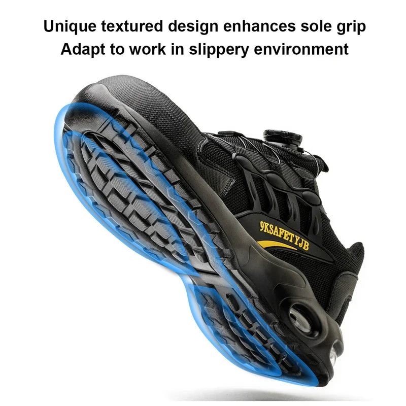 Men Rotating Button Safety Shoes Steel Toe Work Sneakers Indestructible Shoes Puncture-Proof Work Boots Air Cushion Safety Shoes