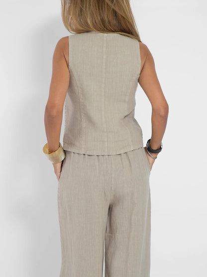 Women's Clothing 2024 Spring Summer New Fashionable Vest Pants Collage Splicing Pure Sleeveless Color Temperament Casual Suit