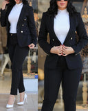 Conjunto de 2 piezas de ropa de oficina para mujer, chaqueta blazer de manga larga y pantalones pitillo de cintura alta, color liso
