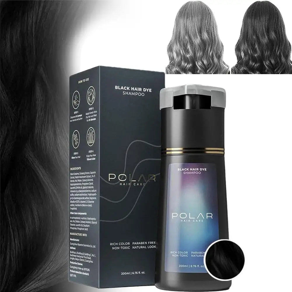 Shampoo de Tintura Capilar de 200ml para Cabelos Grisalhos – Kit de Tintura Natural Semipermanente para Mulheres e Homens (Preto, Castanho, Roxo)