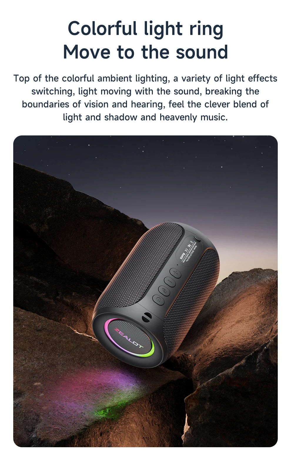 Potente altavoz Bluetooth Zealot-S32PRO, inalámbrico con graves, luz LED, para exteriores, subwoofer, resistente al agua.