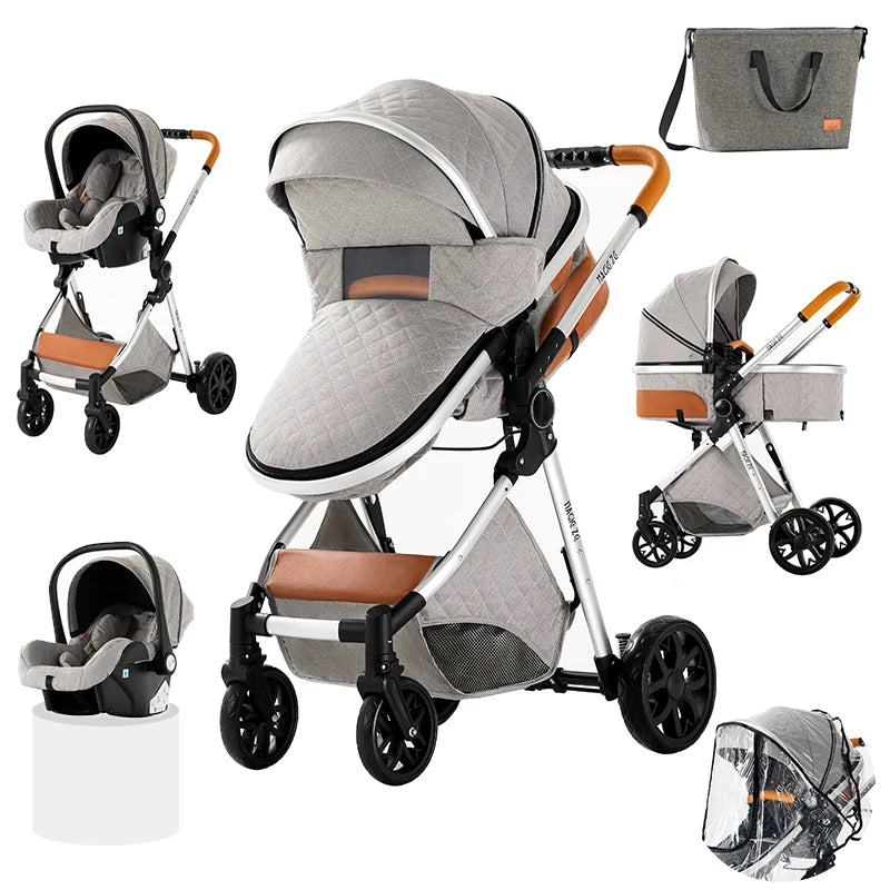 Cochecito de bebé ligero 3 en 1, sistema de viaje de lujo con asiento ajustable, capota y mosquitera para recién nacidos.