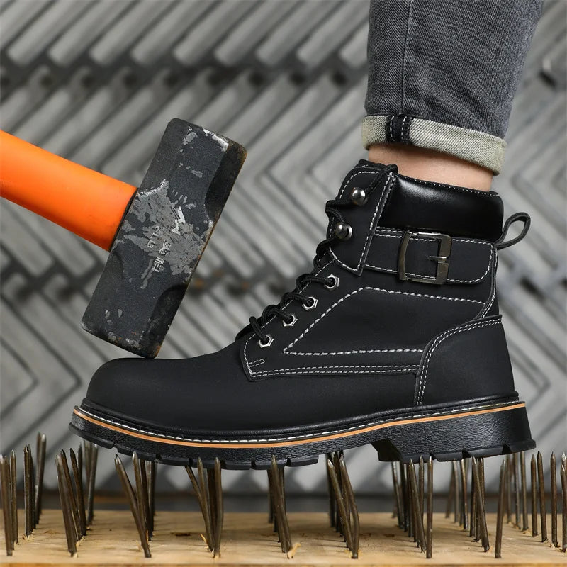 Latest 2023 Waterproof Men Leather Boots Steel Toe Cap Safety Work Shoes Anti Smashing Indestructible Construction Welding Boots