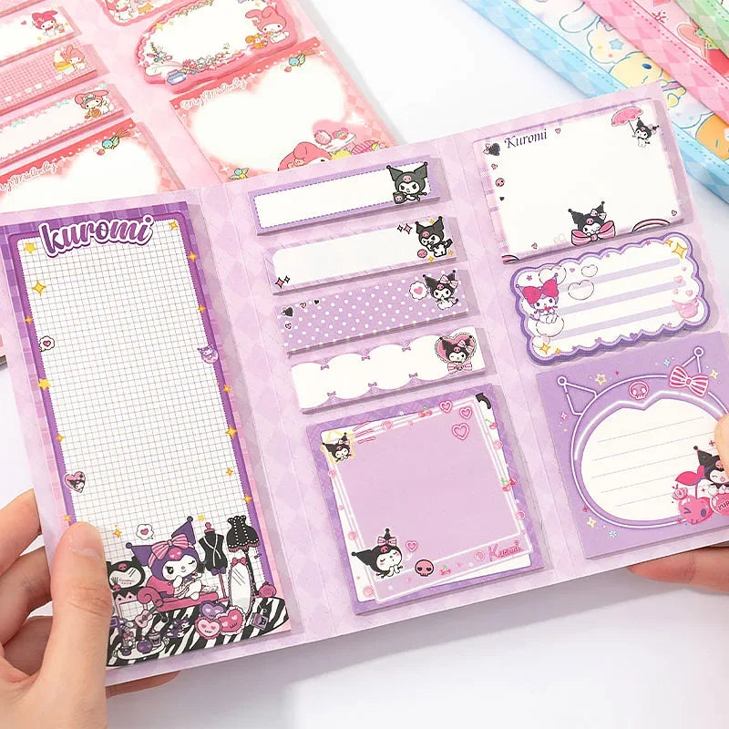 Cute Cartoon Sticky Notes Set 9 Designs 180 Sheets Foldable Memo Pads for Office School Journaling and Desk Organization