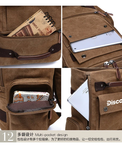 Mochila de lona multifuncional DISCOVERY-SUN, mochila informal para senderismo, mochila escolar para deportes al aire libre, mochila de viaje de gran capacidad.