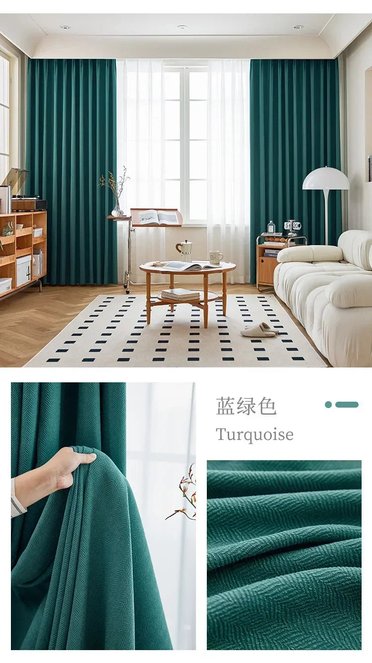 Herringbone Chenille Beige Thickened Blackout Curtains for Living Room Dining Room Bedroom Solid Color Luxury Curtains Custom