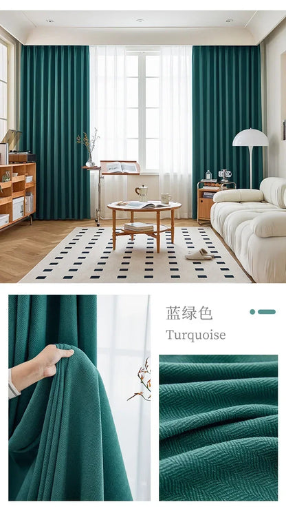 Herringbone Chenille Beige Thickened Blackout Curtains for Living Room Dining Room Bedroom Solid Color Luxury Curtains Custom
