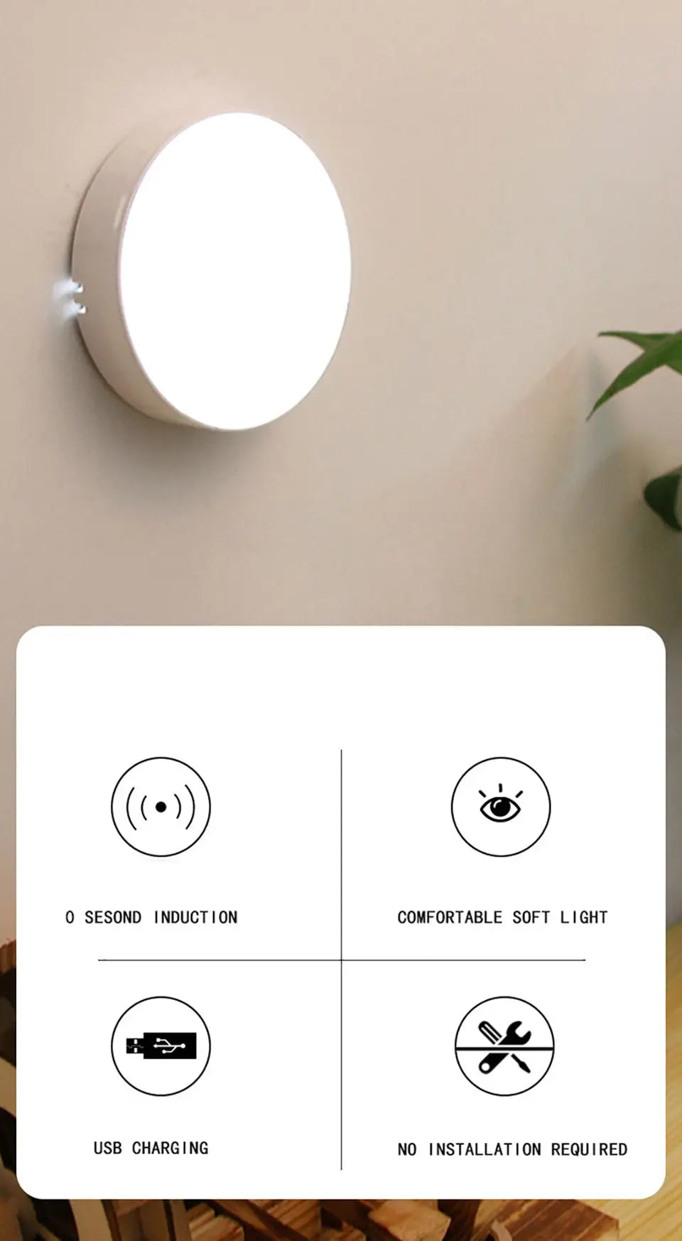 Luz Noturna LED com Sensor de Movimento e Recarregável via USB – Ideal para Cozinha, Quarto, Escadas, Corredor, Armário e Guarda-Roupa