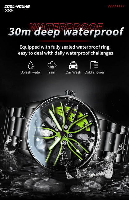 Reloj de lujo OLEVS Wheel para hombre, resistente al agua, con llanta giratoria deportiva, de cuarzo, de alta calidad y a la moda, el más vendido.