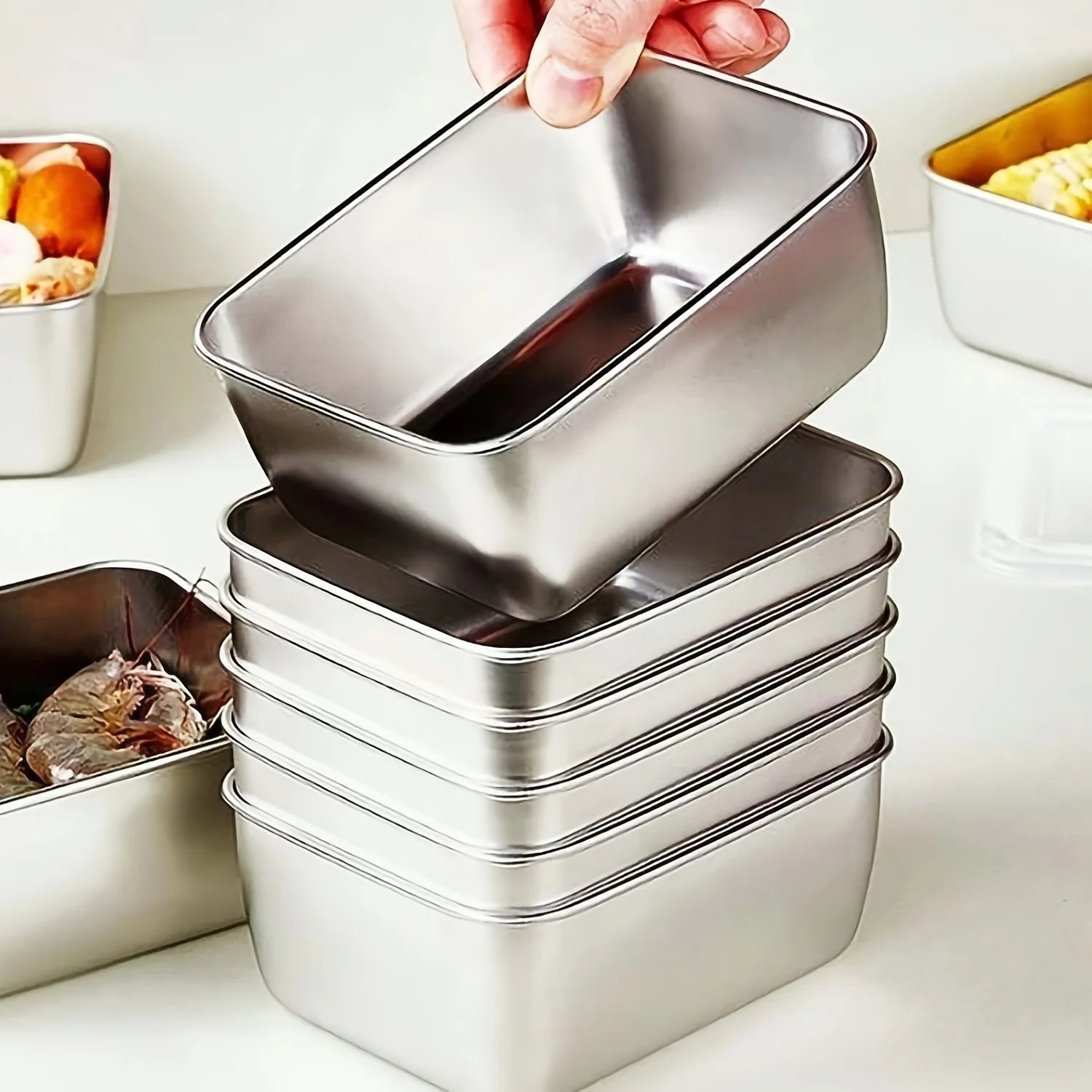 6-Piece Stainless Steel Food Storage Container Set with Lids - Leakproof, Stackable & Reusable for Camping, Picnics, School