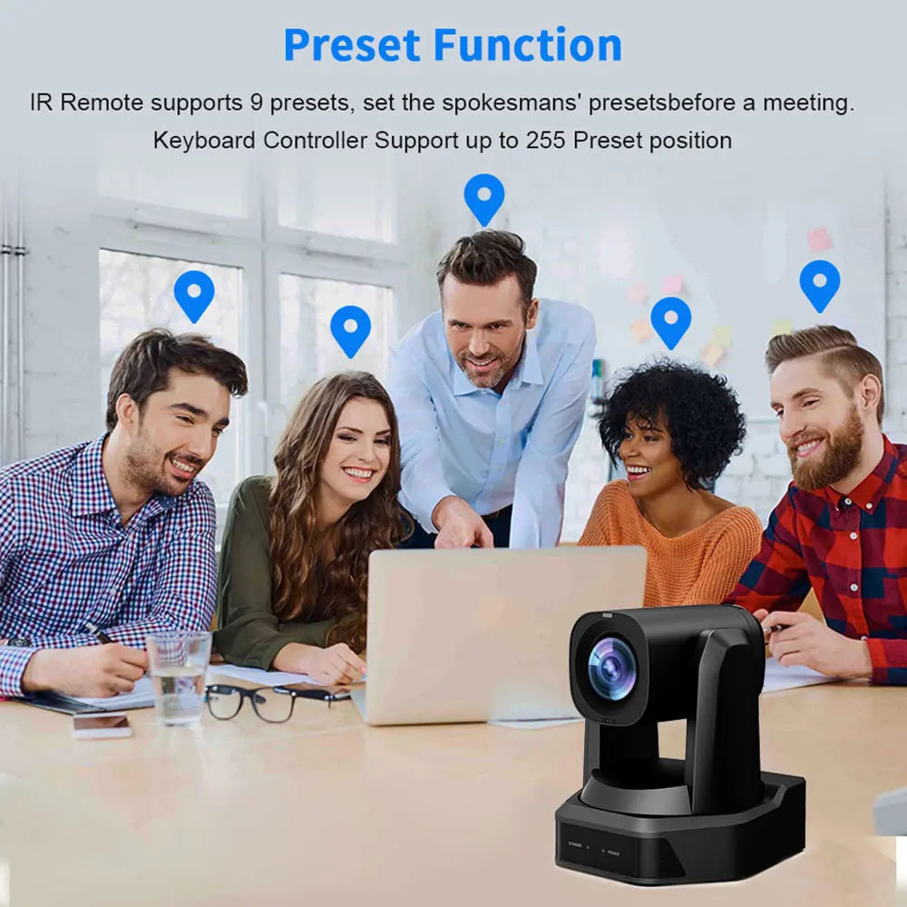 Runpu 1080P/60fps NDI Conference PTZ Video Camera 12/20/30x Zoom Ai Auto Tracking PTZ SDI Camera HDMI USB Outputs Support POE
