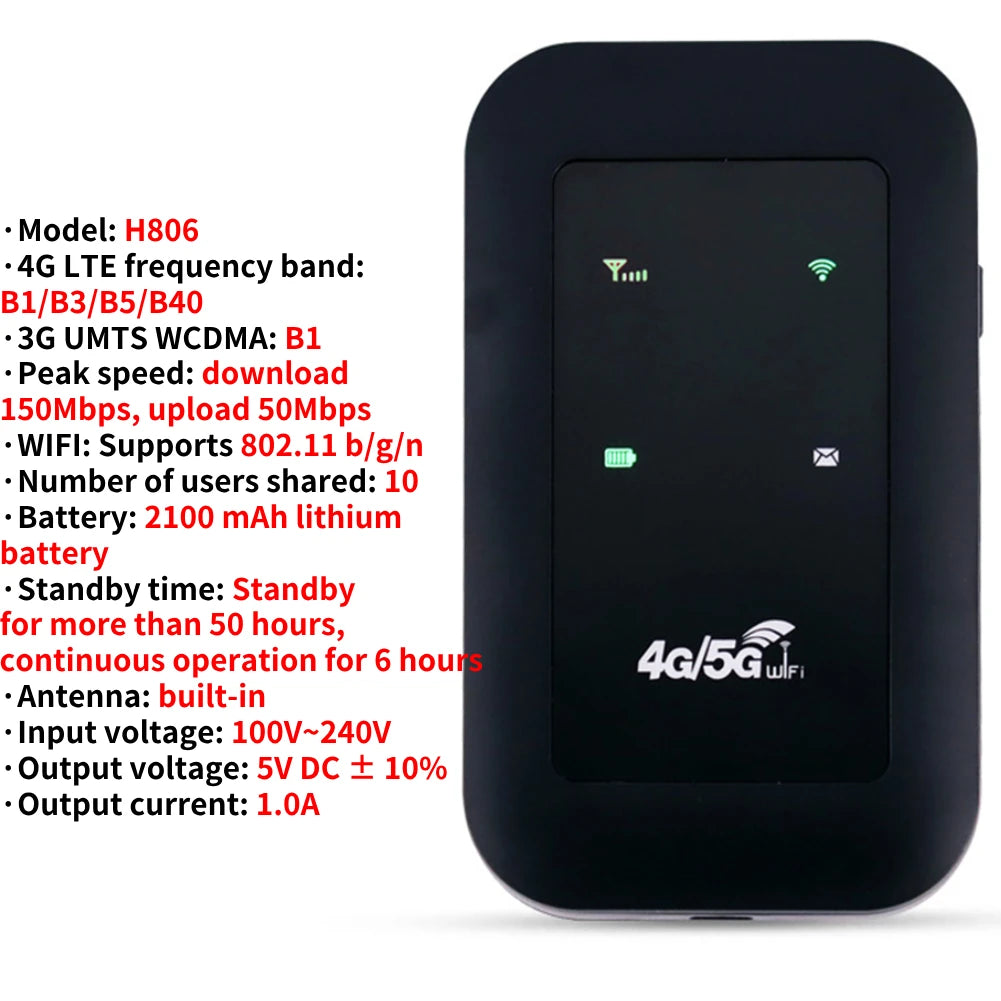 4G/5G Mobile WIFI Router 150Mbps 4G LTE Wireless Router 3000mA Portable Pocket MiFi Modem Mobile Wifi Hotspot with Sim Card Slot