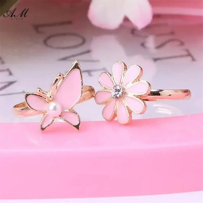 10 Pcs Adjustable Alloy Baby Girl Rings with Heart Shaped Box Cartoon Mix Finger Jewellery Rings Kid Girls Toys Random Color