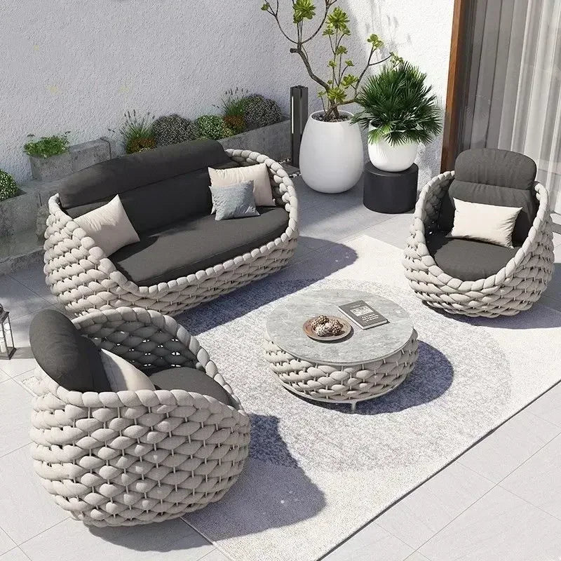 Outdoor Seat Outdoor Rattan Sofa Courtyard Combination Double Chair Leisure Terrace Villa Living Room Balcony Furniture Home