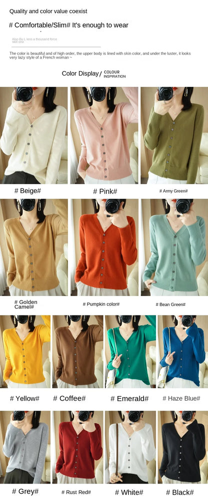 Cárdigan de punto de cachemira Andy de otoño, nuevo, con cuello en V, color liso, moderno, de alta calidad, cómodo, holgado e informal - GH021