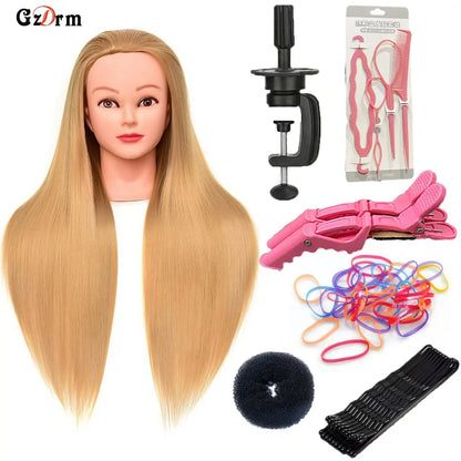 Cabeça de manequim cabeça de treinamento para trança cabeleireiro 100% fibra de alta temperatura manequim feminino cabeça de boneca de treinamento
