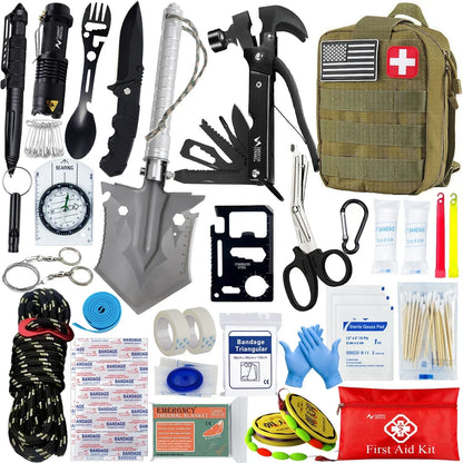 Survival Kit and First Aid Kit Professional Survival Gear Equipment with Molle Pouchfor Men Dad Husband Who Like Camping Outdoor