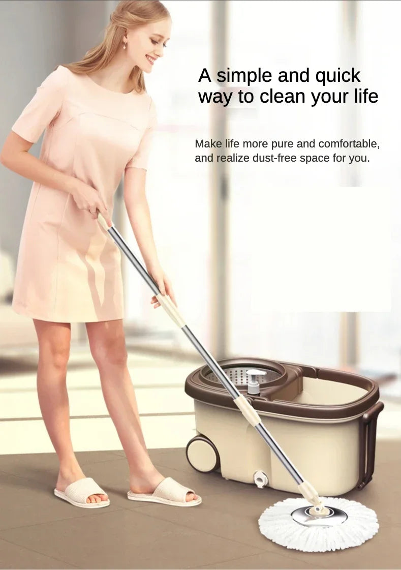 Flat Squeeze Mop 360 Degree Rotatable Stainless Steel Basket Microfiber Pads Cleaning Floor Mop Bucket Extended Handle Home