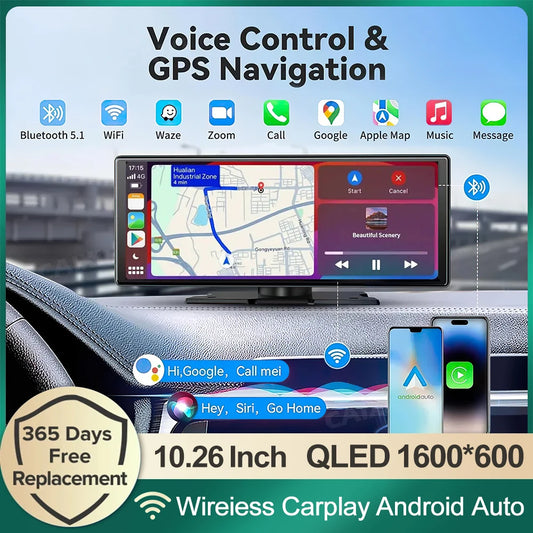 HD 7/10.26" QLED Touch Screen Car Radio Multimedia Stereo MP5 WIFI Wireless Carplay Android Auto Mirror Link Camera Head Unit