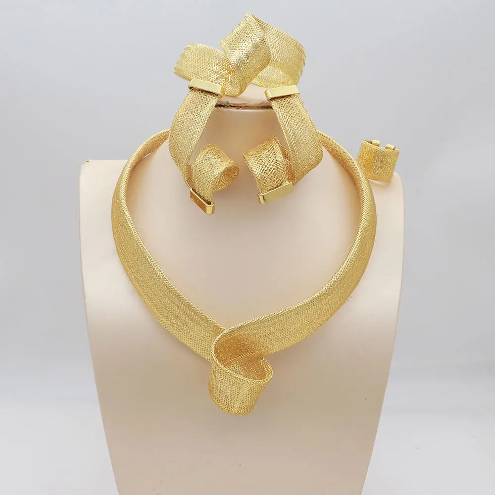 Women's Jewelry Sets Gold Plated Sprial Necklaces Simple Earrings Italian Fashion Rings Bracelets Wedding Accessories