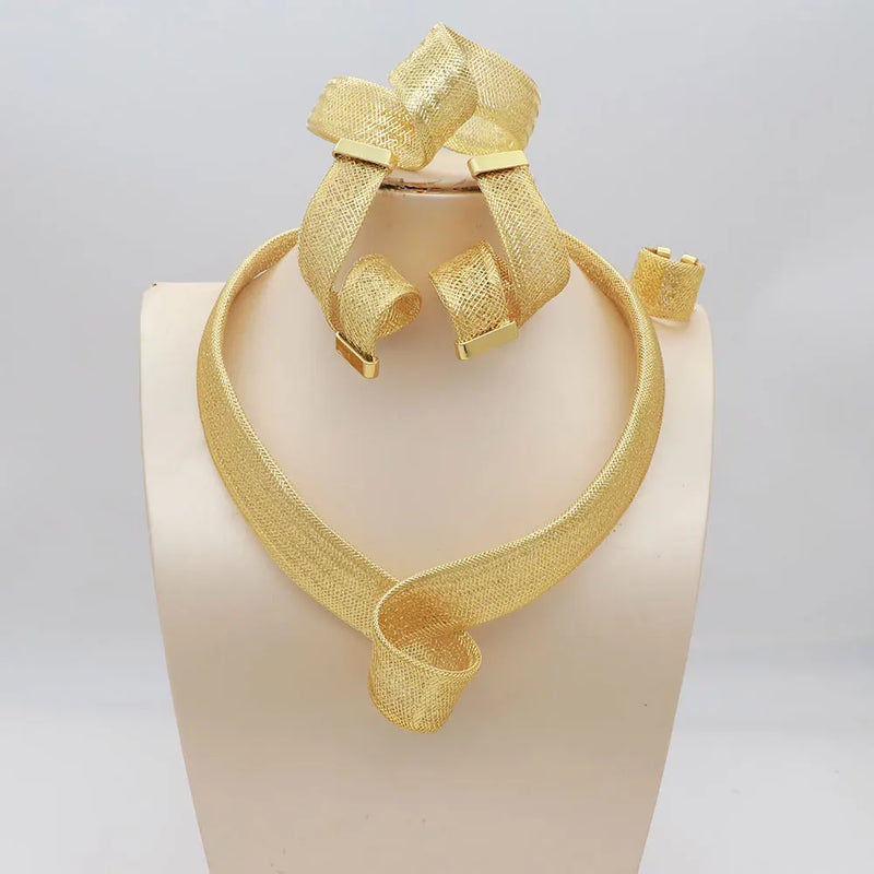 Women's Jewelry Sets Gold Plated Sprial Necklaces Simple Earrings Italian Fashion Rings Bracelets Wedding Accessories