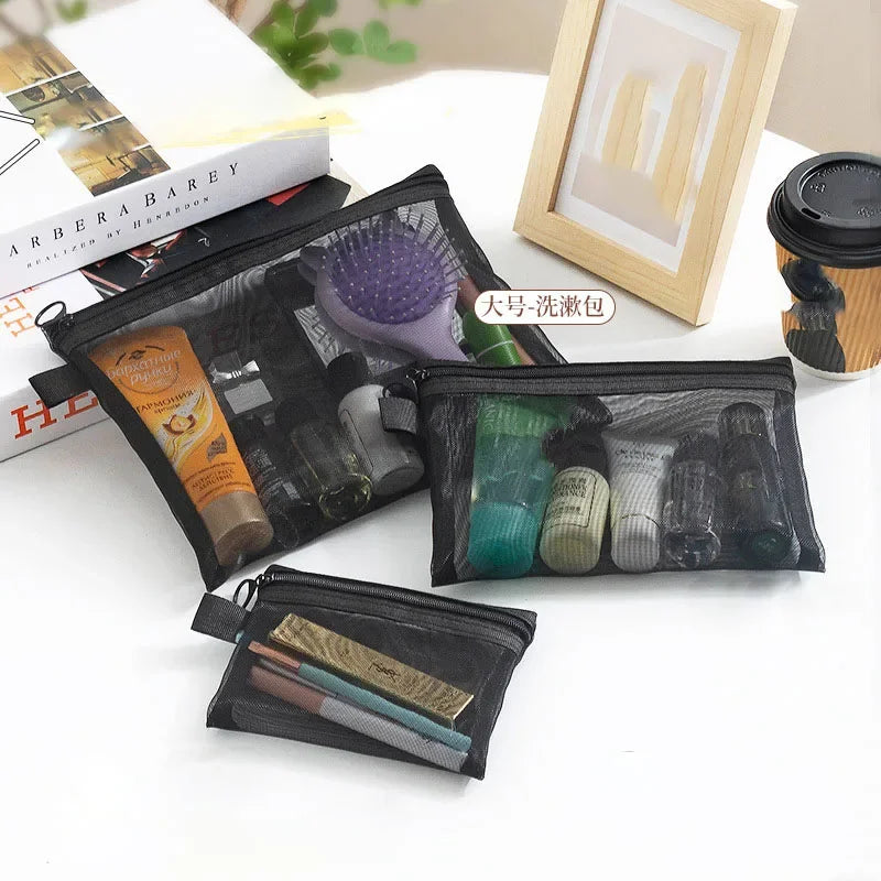 Women Mesh Cosmetic Bag Travel Storage Makeup Bag Organizer Female Make Up Pouch Zipper Clear Small Large Toiletry Beauty Case