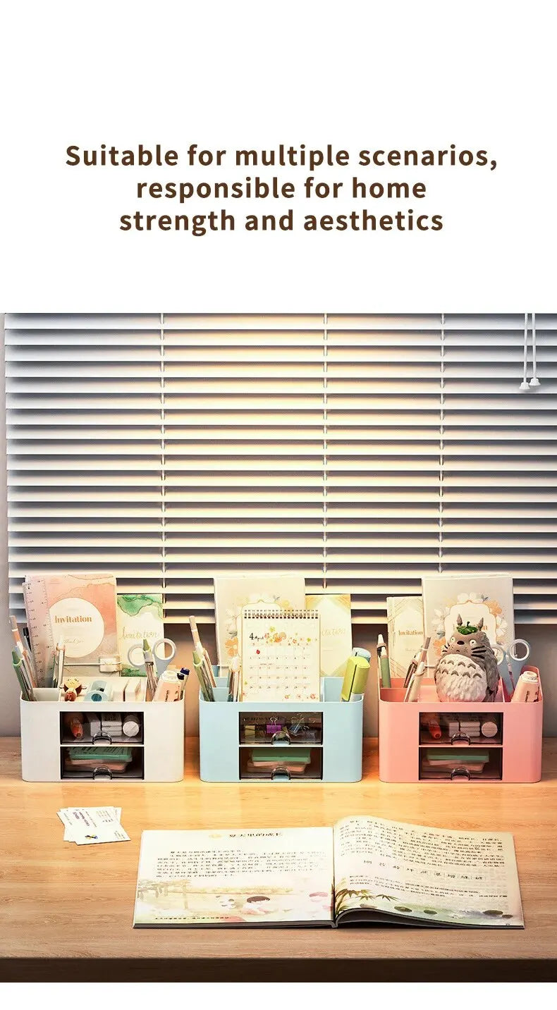1PC Pen Organizer With 2 Drawer Multi-Functional Pencil Holder For Desk Holder Storage Box For Desk Office Supplies Vanity Table
