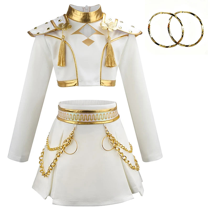 Girls' special occasion costumes Demon Hunter Rumi Girls Hip Hop Set Halloween Role Playing Dress Up Carnival Costume + Necklace
