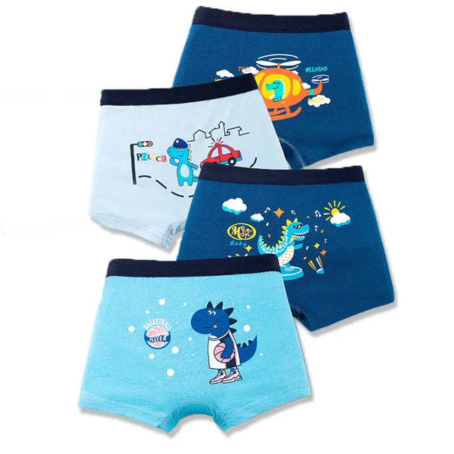 Roupa Interior Infantil Respirável de Algodão, Cuecas Padrão Carros, Boxer Cartoon Boy, Calcinha Infantil, 3-14 Anos, 4 peças por lote