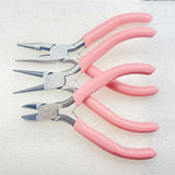 Alicates cóncavos redondos de una sola sección de níquel-hierro con mango rosa, herramienta para hacer herrajes de joyería hechos a mano, punta afilada, diagonal, portátil