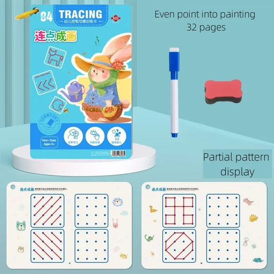 Livro de Exercícios Mágico Montessori de Traçado e Controle de Caneta — Reutilizável, para Caligrafia e Desenho Infantil (Brinquedo Educativo)