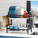 2-Tier Dish Drying Rack Adjustable Kitchen Plates Organizer with Drainboard Over Sink Countertop Cutlery Storage Holder