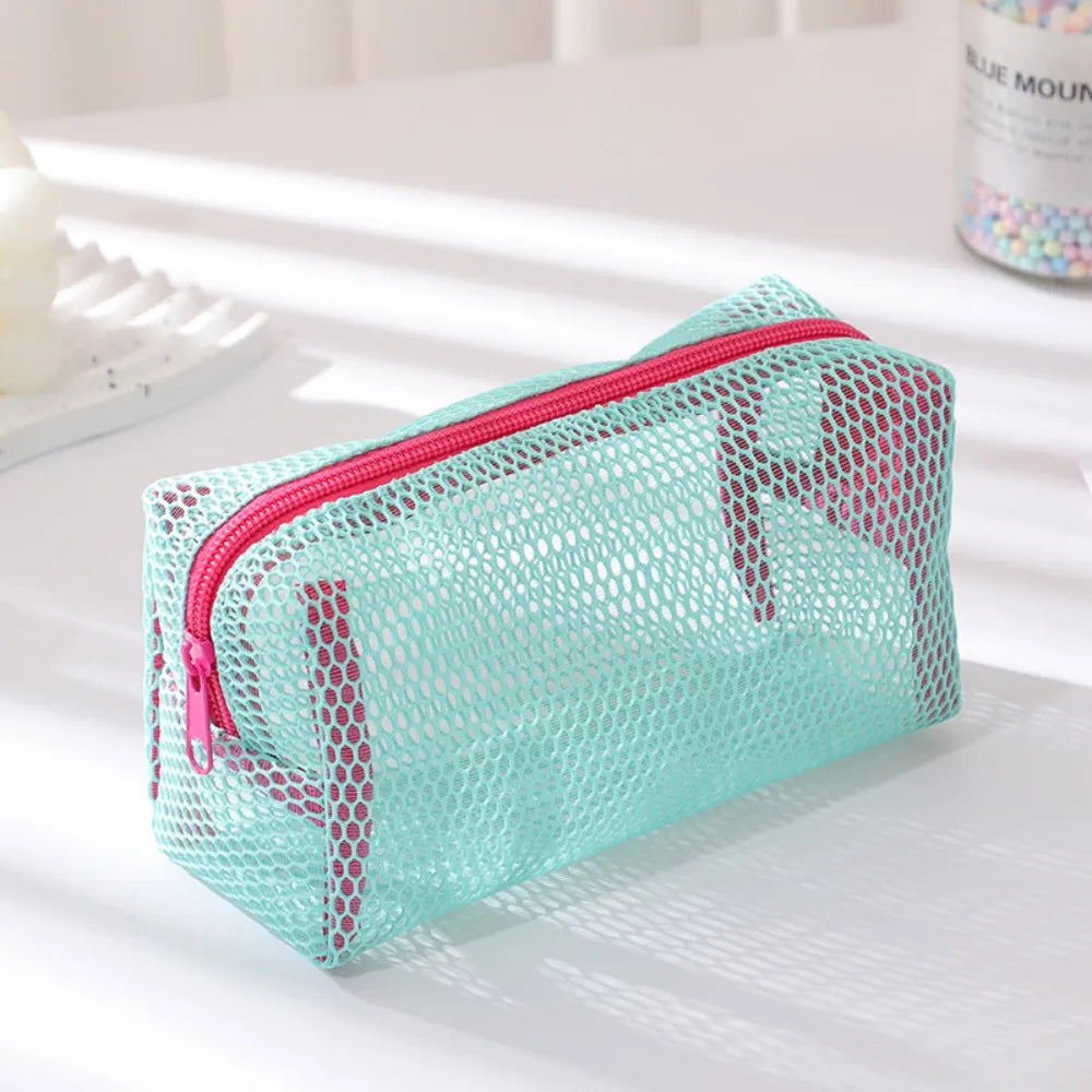 Fashion Mesh Cosmetic Bag Dopamine Large Capacity Lipstick Makeup Bag Transparent Travel Toiletry Bag Travel