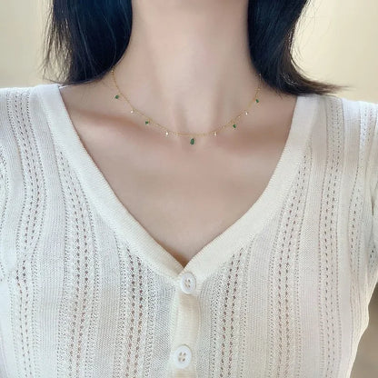 Exquisite Green Zircon Clavicle Chain Necklace Choker Necklace for Women Gifts Jewelry Vintage Design Necklace Wholesale