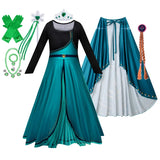 Girls Party Elegant Dresses Anna Princess Girl Cosplay Costume Dark Green Dress With Cloak Carnival Party Kids Birthday Clothes