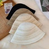 Hollow Out Crochet Sun Hat Wide Brim Bucket Hat Knitted Fisherman Hat Foldable Visor Small Fresh Simple Outdoor Casual Beach Cap