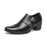 Fashion Buckle Leather Shoes For Men Big Size 46 Pointed Dress Shoes Man Quality Business High Heels Shoes Man chaussure hommes