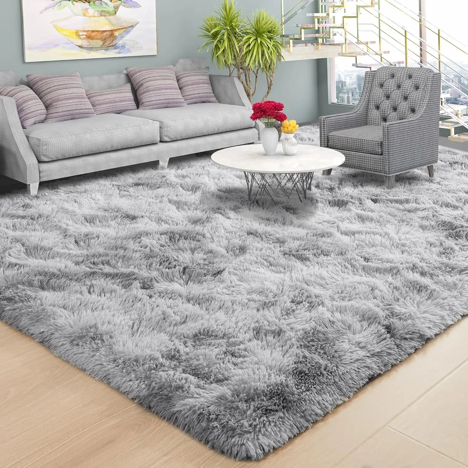 Soft Area Rugs for Living Room Non-Slip Thick Plush Carpets for Winter Anti-Slip Fluffy Artificial Velvet Rugs Soft Gray Carpets