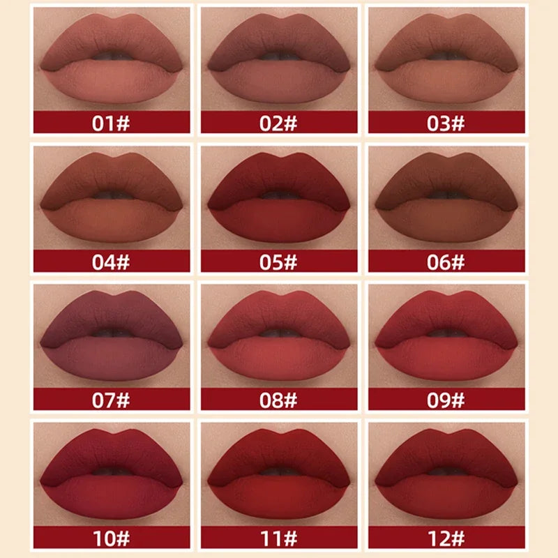Nude Matte Lip Gloss 24 Colors Long-lasting Velvet Lipstick Waterproof Non-stick Cup Sexy Red Dark Lip Tint Makeup Cosmetic