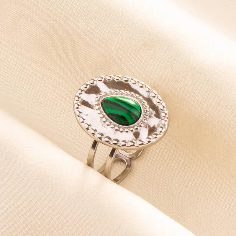 1pc Green Turquoise Ring Hippie Stainless Steel Silver Color Charm Opening Adjustable Ring Women Chunky Bohemian Party Jewelry