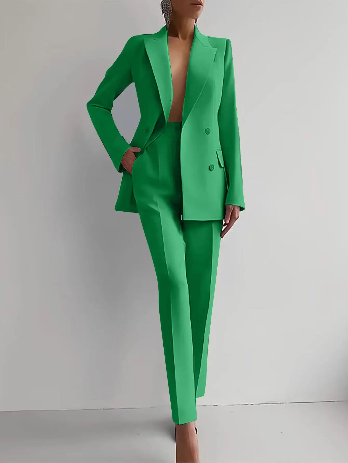 Women New 2pcs Clothes Set Solid Color Long Sleeve Blazer Jacket High Waist Long Pants Clothing Suit Summer Fashion Office