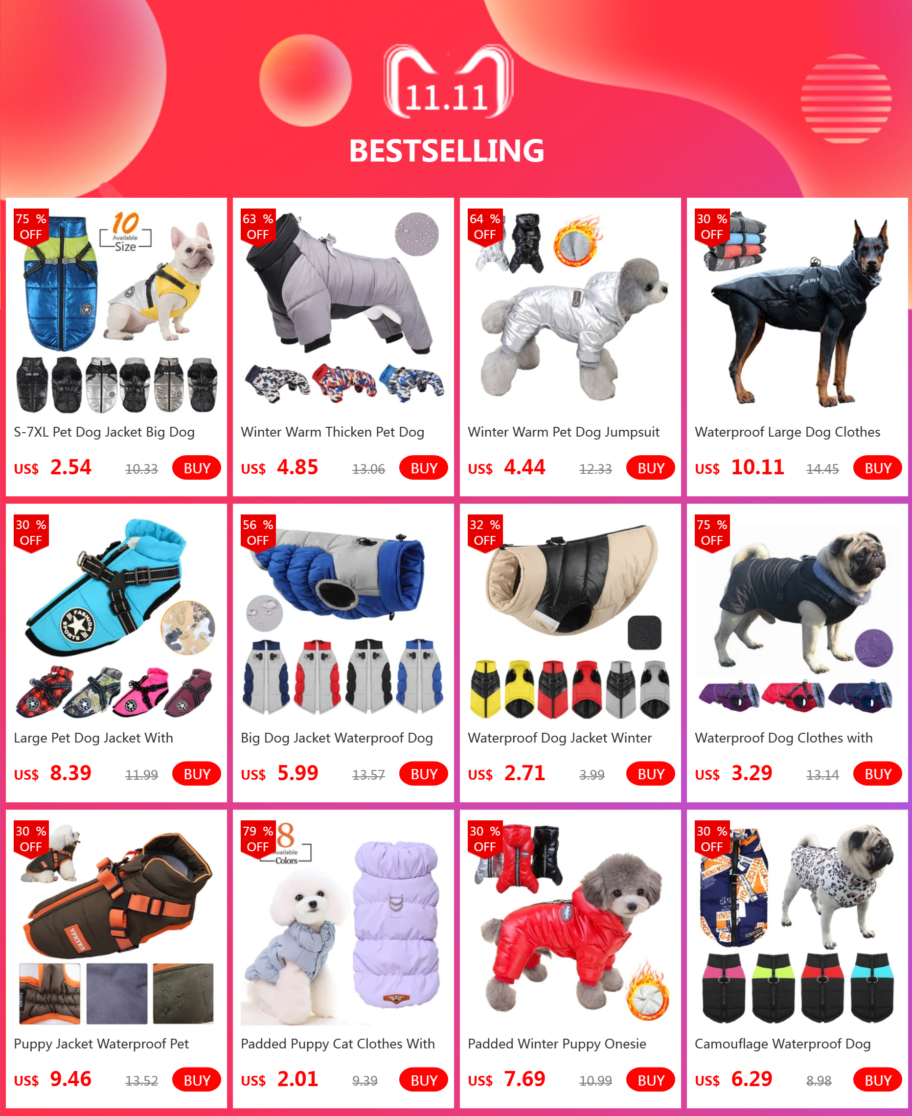 Padded Winter Warm Dog Clothes Waterproof Pet Vest Zipper Jacket For Small Medium Large Dogs Pug Chihuahua French Bulldog Coat