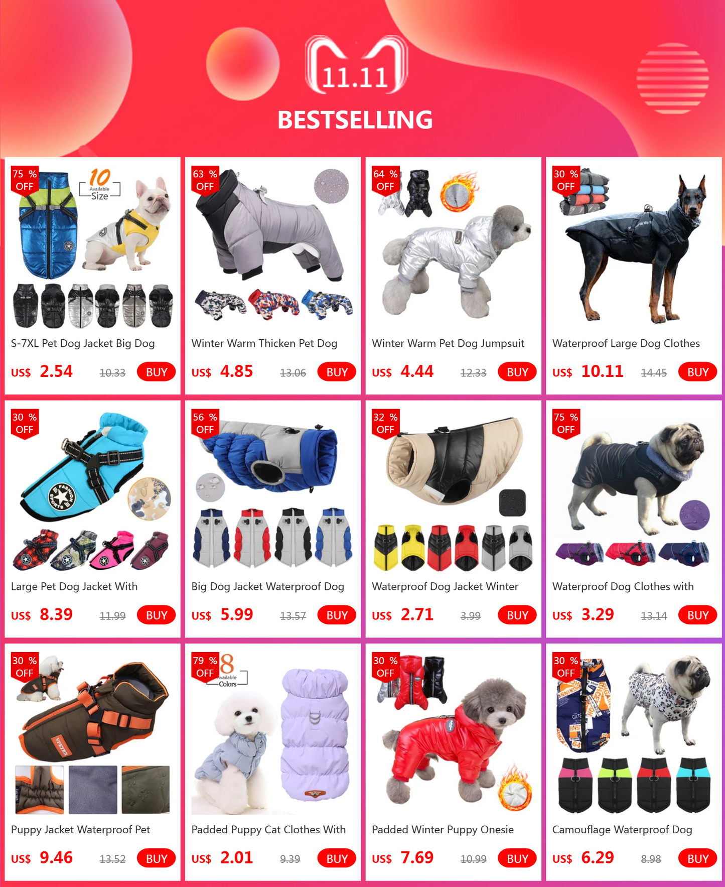 Padded Winter Warm Dog Clothes Waterproof Pet Vest Zipper Jacket For Small Medium Large Dogs Pug Chihuahua French Bulldog Coat