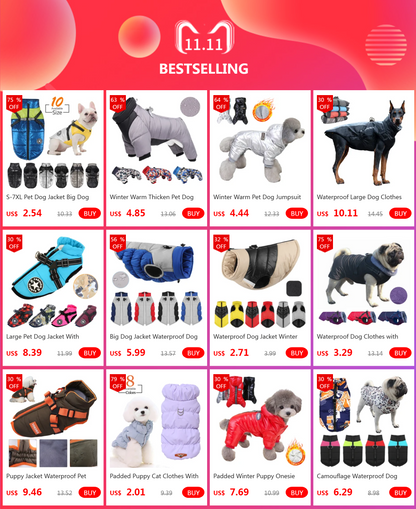 Padded Winter Warm Dog Clothes Waterproof Pet Vest Zipper Jacket For Small Medium Large Dogs Pug Chihuahua French Bulldog Coat