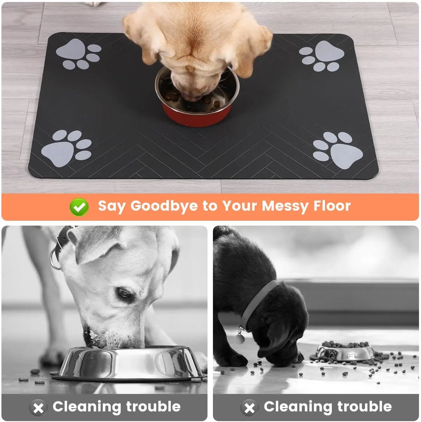 Tapete absorbente para comedero de mascotas, con respaldo de goma impermeable y secado rápido para perros y gatos.